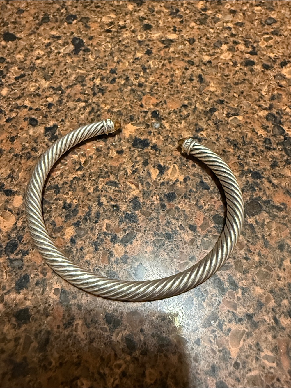 David Yurman Silver Cable Cuff Bracelet with yellow brown stones - Picture 3 of 7